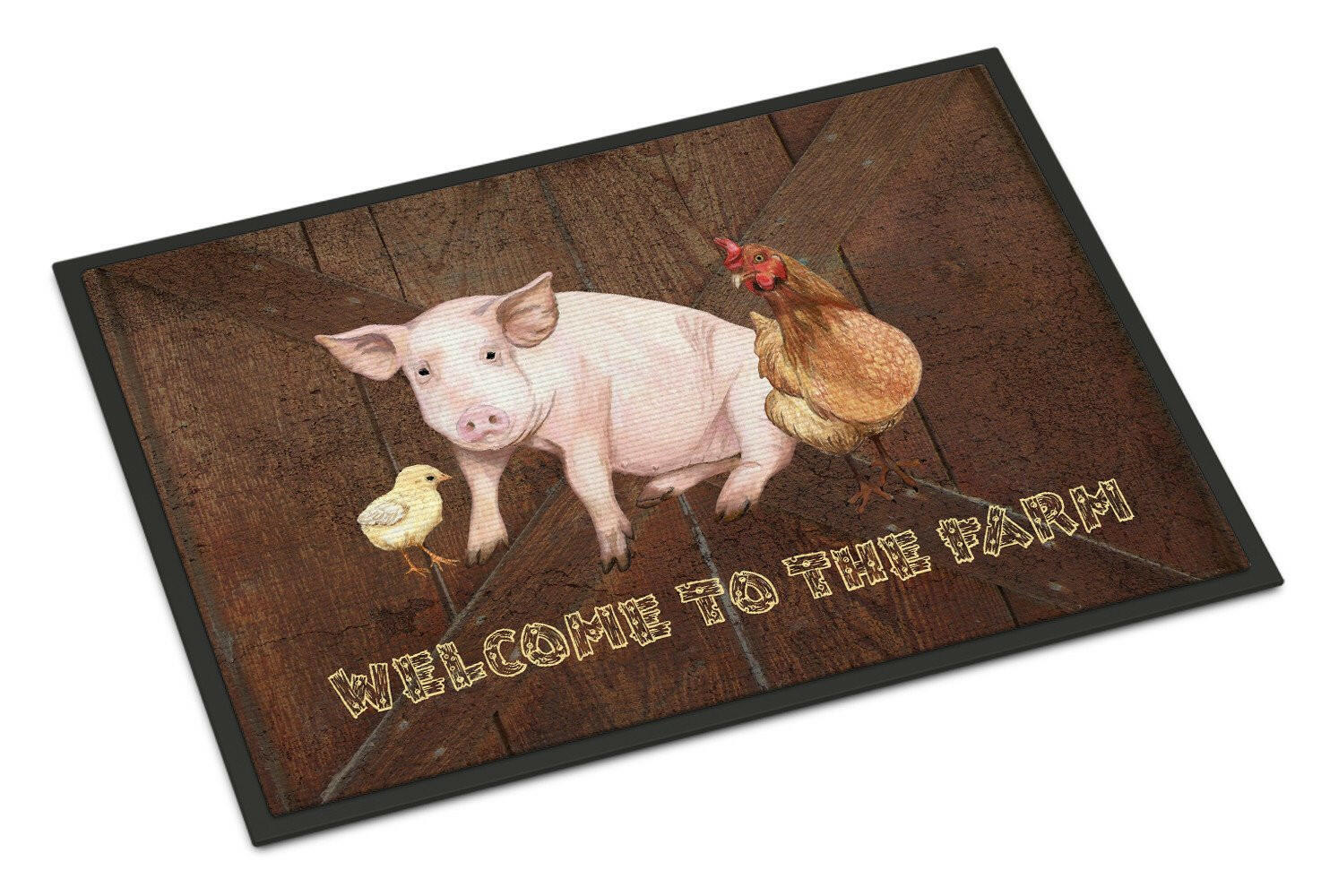 Welcome to the Farm with the pig and chicken Doormat Indoor Outdoor 18H X 27W Front Door Mat Rugs for Entryway, Non Slip Washable