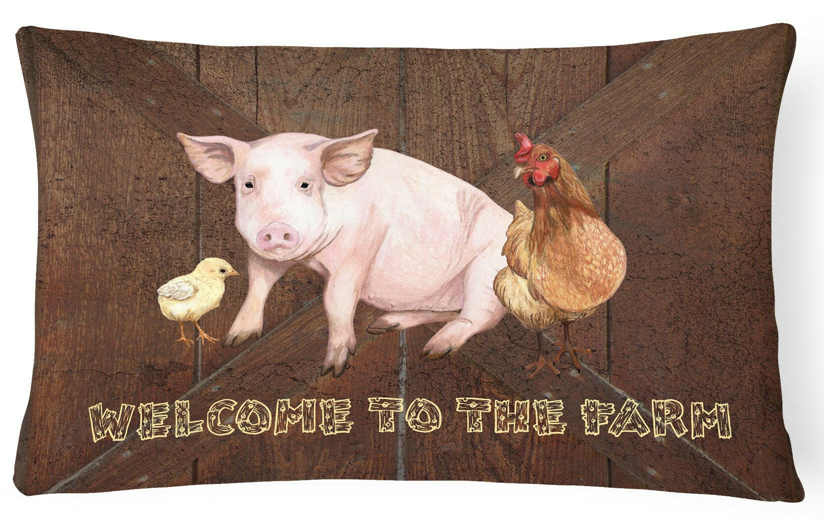 Welcome to the Farm with the pig and chicken Decorative Throw Pillow 12x16 Indoor Outdoor Accent Cushion, Fabric Cover with Insert for Sofa, Bed, Porch & Living Room