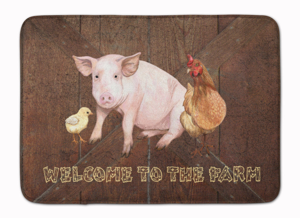 Welcome to the Farm with the pig and chicken Memory Foam Kitchen Mat Machine Washable Anti-Fatigue Cushion Comfort Bath or Kitchen Rug