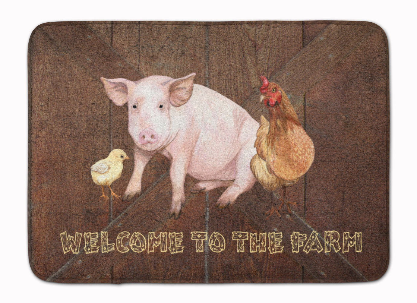 Welcome to the Farm with the pig and chicken Memory Foam Kitchen Mat Machine Washable Anti-Fatigue Cushion Comfort Bath or Kitchen Rug