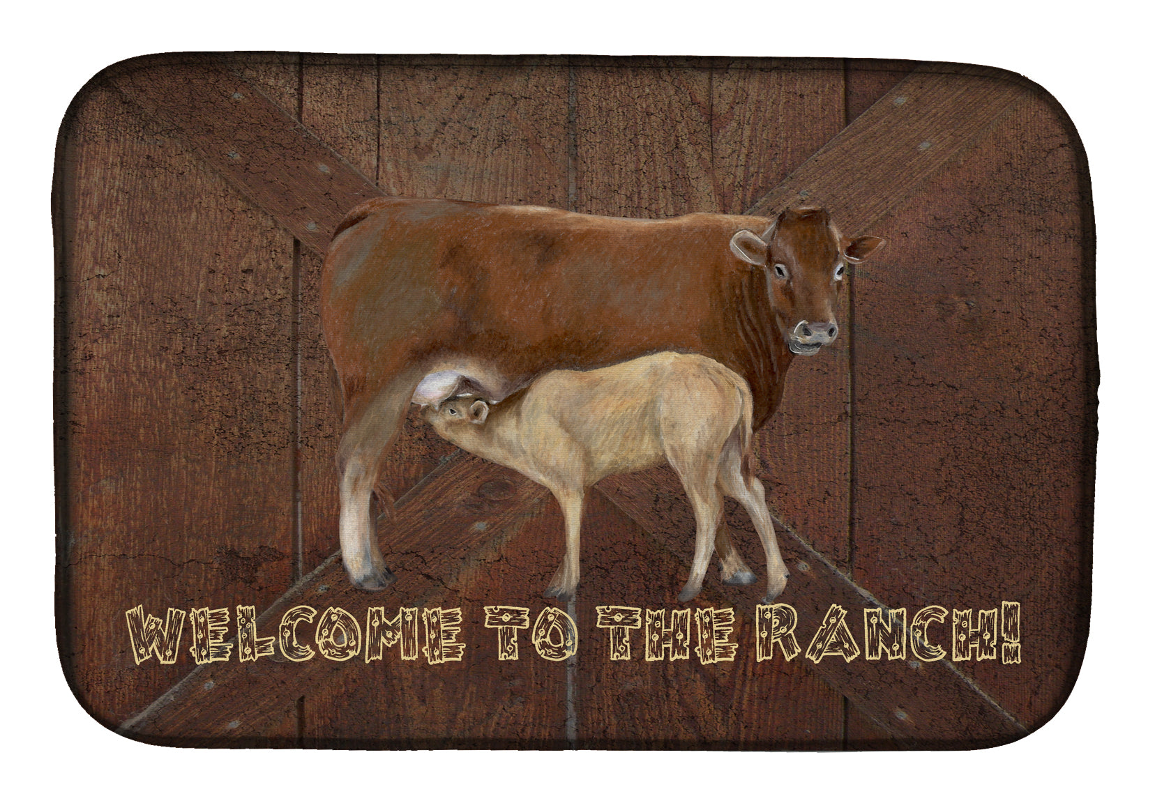 Welcome to the Ranch with the Cow and Baby Dish Drying Mat Absorbent Dish Drying Mat Pad for Kitchen Counter Dish Drainer Mat for Countertop, 14 x 21", Multicolor
