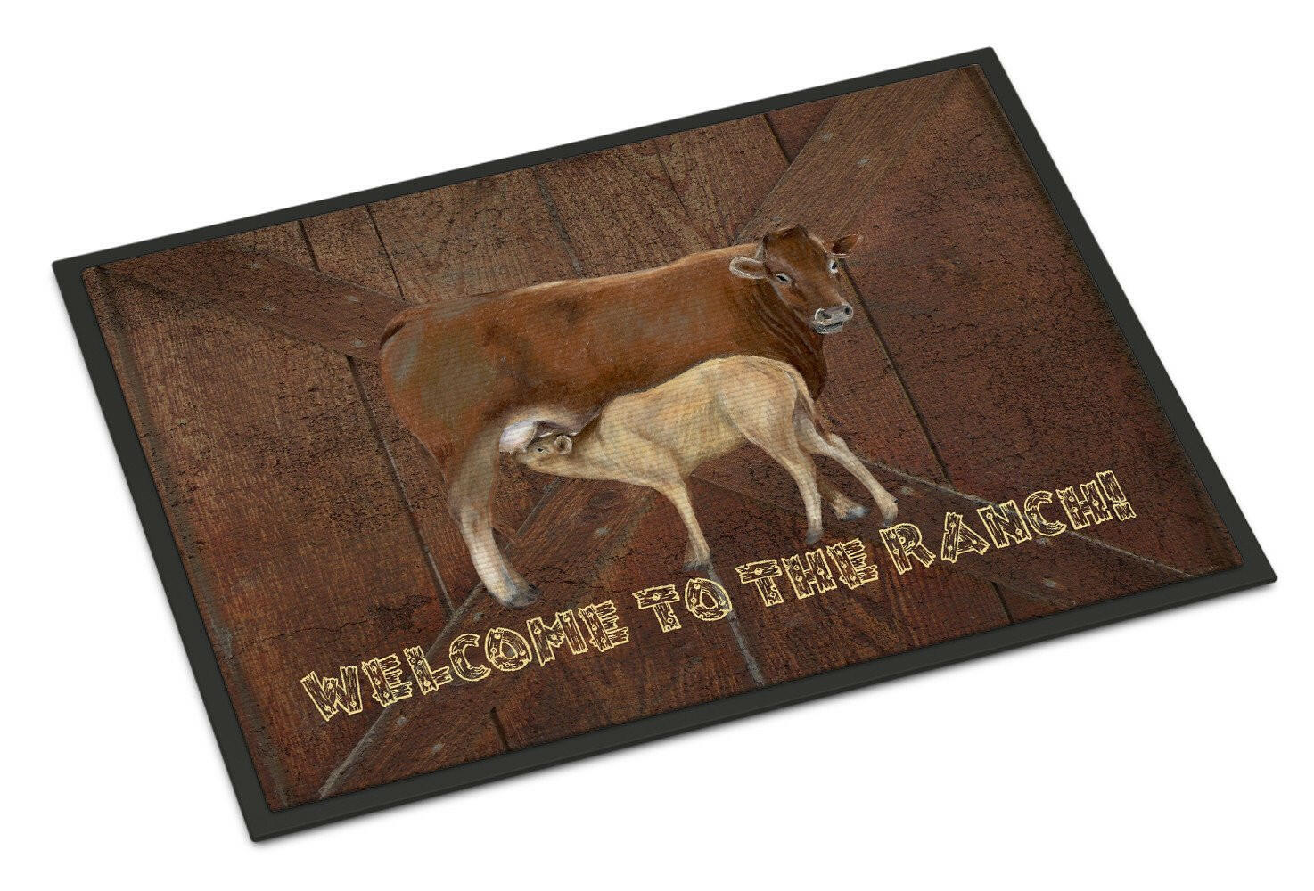 Welcome to the Ranch with the Cow and Baby Doormat Indoor Outdoor 18H X 27W Front Door Mat Rugs for Entryway, Non Slip Washable