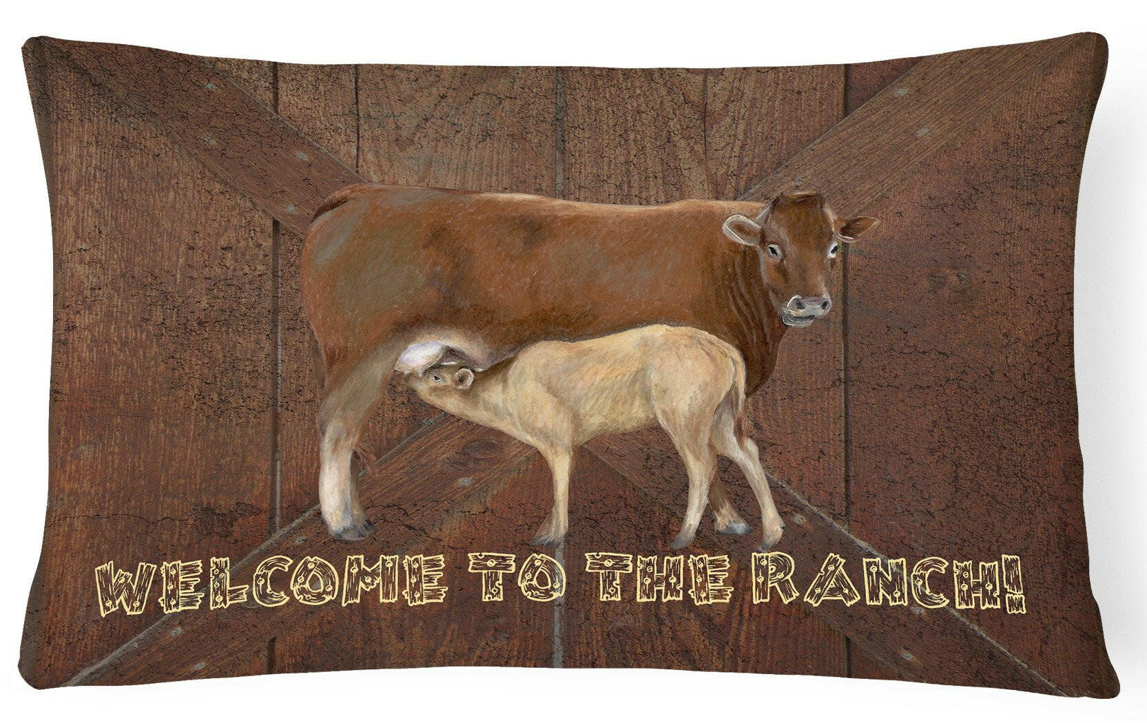 Welcome to the Ranch with the Cow and Baby Decorative Throw Pillow 12x16 Indoor Outdoor Accent Cushion, Fabric Cover with Insert for Sofa, Bed, Porch & Living Room
