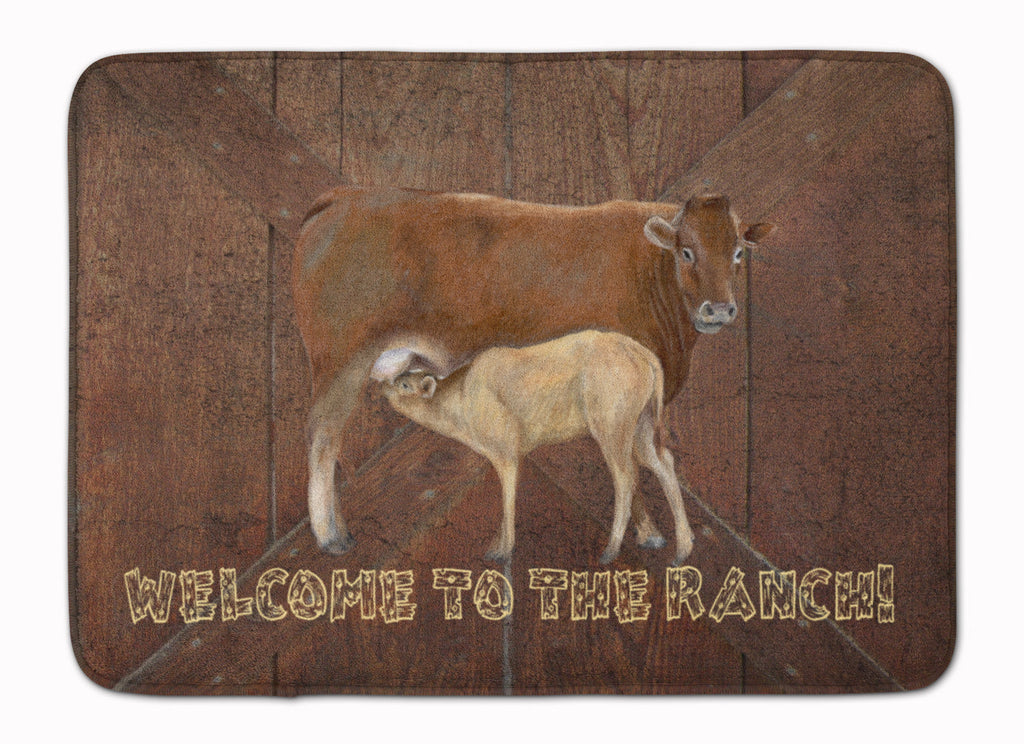 Welcome to the Ranch with the Cow and Baby Memory Foam Kitchen Mat Machine Washable Anti-Fatigue Cushion Comfort Bath or Kitchen Rug