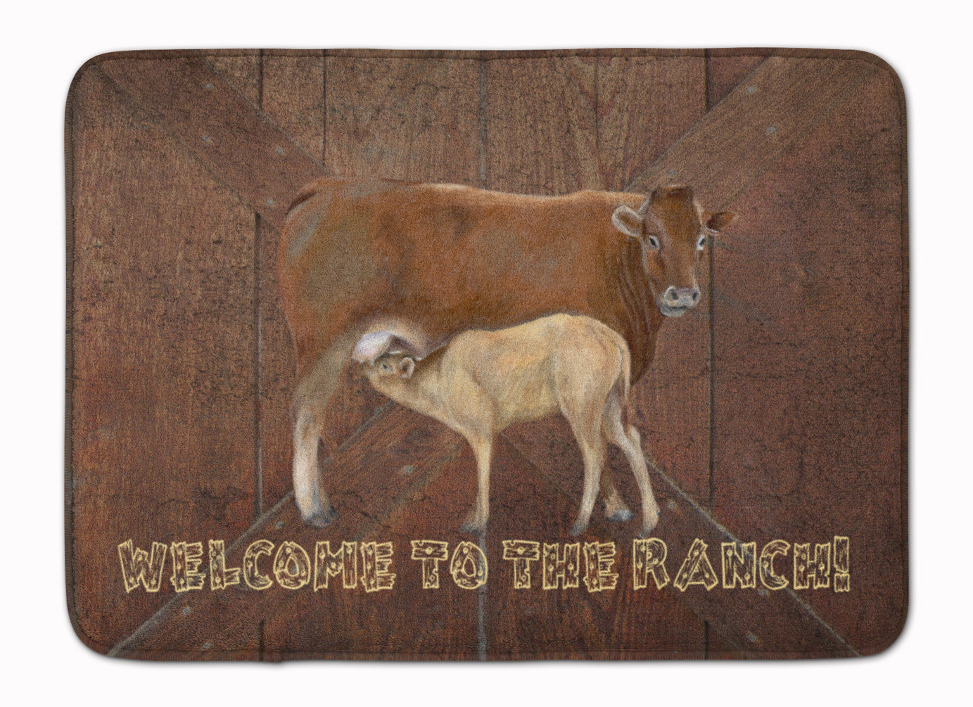 Welcome to the Ranch with the Cow and Baby Memory Foam Kitchen Mat Machine Washable Anti-Fatigue Cushion Comfort Bath or Kitchen Rug