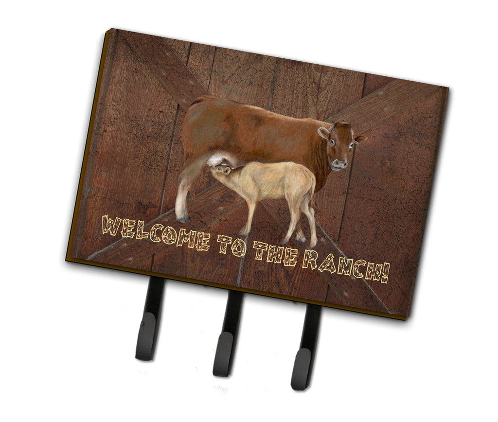 Welcome to the Ranch with the Cow and Baby Leash or Key Holder Wall Hooks, Coat Rack Wall Mount, for Hanging Keys, Towels, Aprons, Leashes