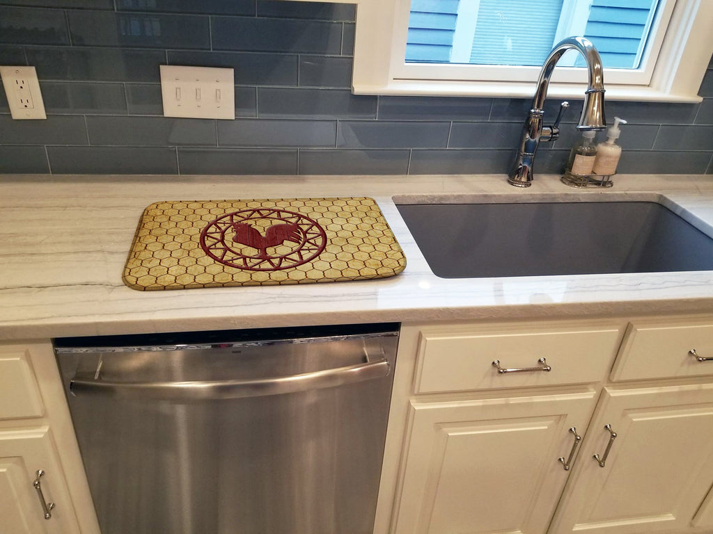 Rooster Chicken Coop Dish Drying Mat Absorbent Dish Drying Mat Pad for Kitchen Counter Dish Drainer Mat for Countertop, 14 x 21", Multicolor