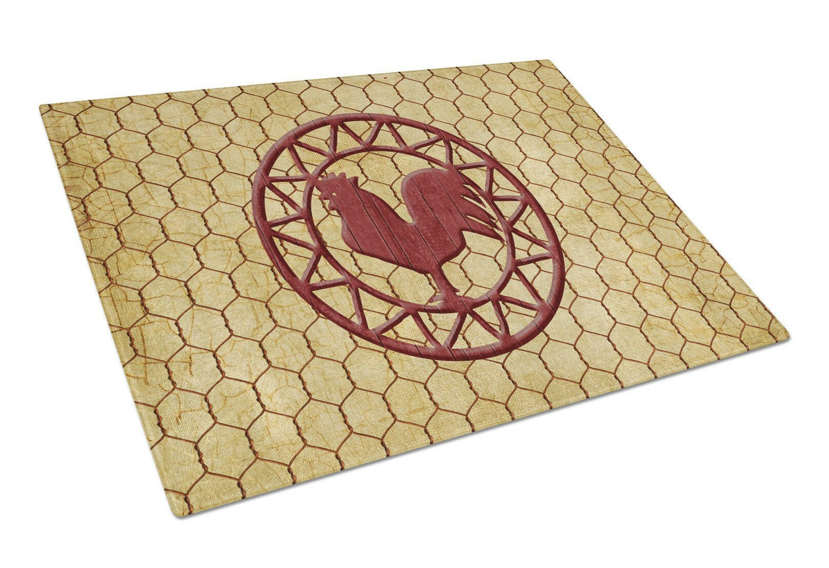 Rooster Chicken Coop Cutting Board Tempered Glass Kitchen Cutting Surface, Heat Resistant Chopping, Non-Slip Feet, Food Prep & Serving