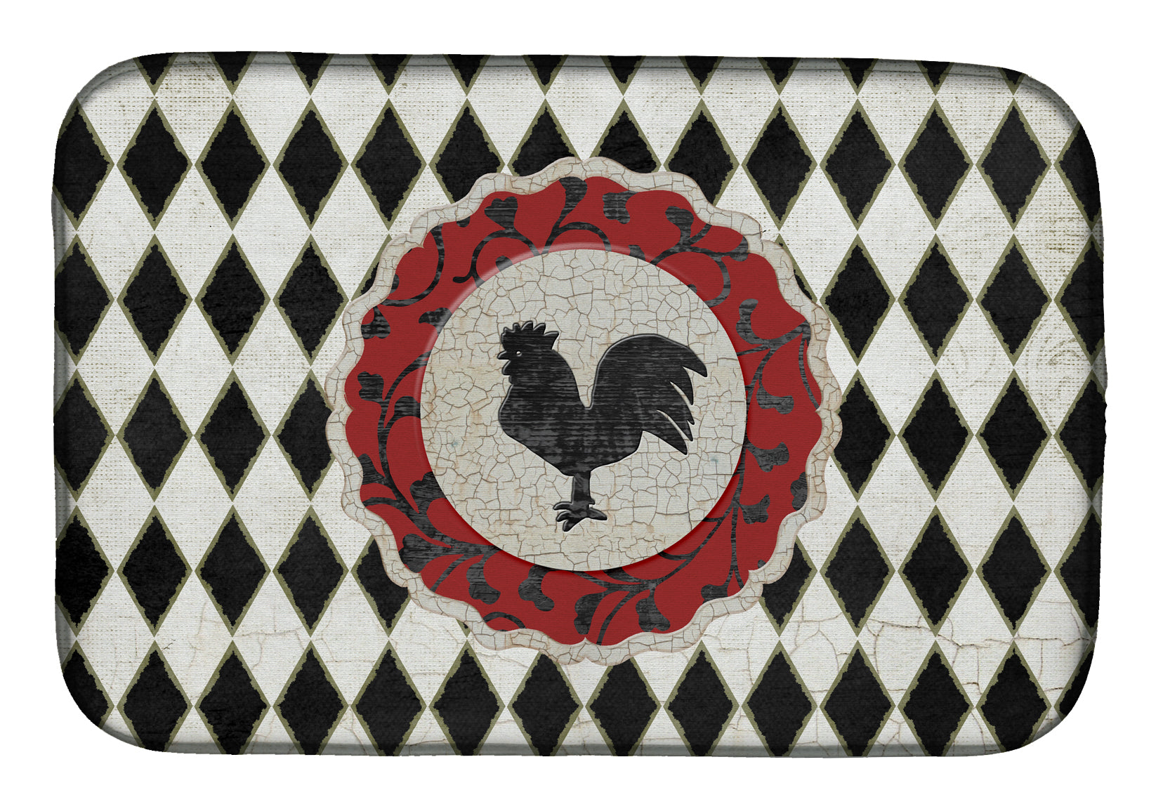 Rooster Harlequin Black and white Dish Drying Mat Absorbent Dish Drying Mat Pad for Kitchen Counter Dish Drainer Mat for Countertop, 14 x 21", Multicolor