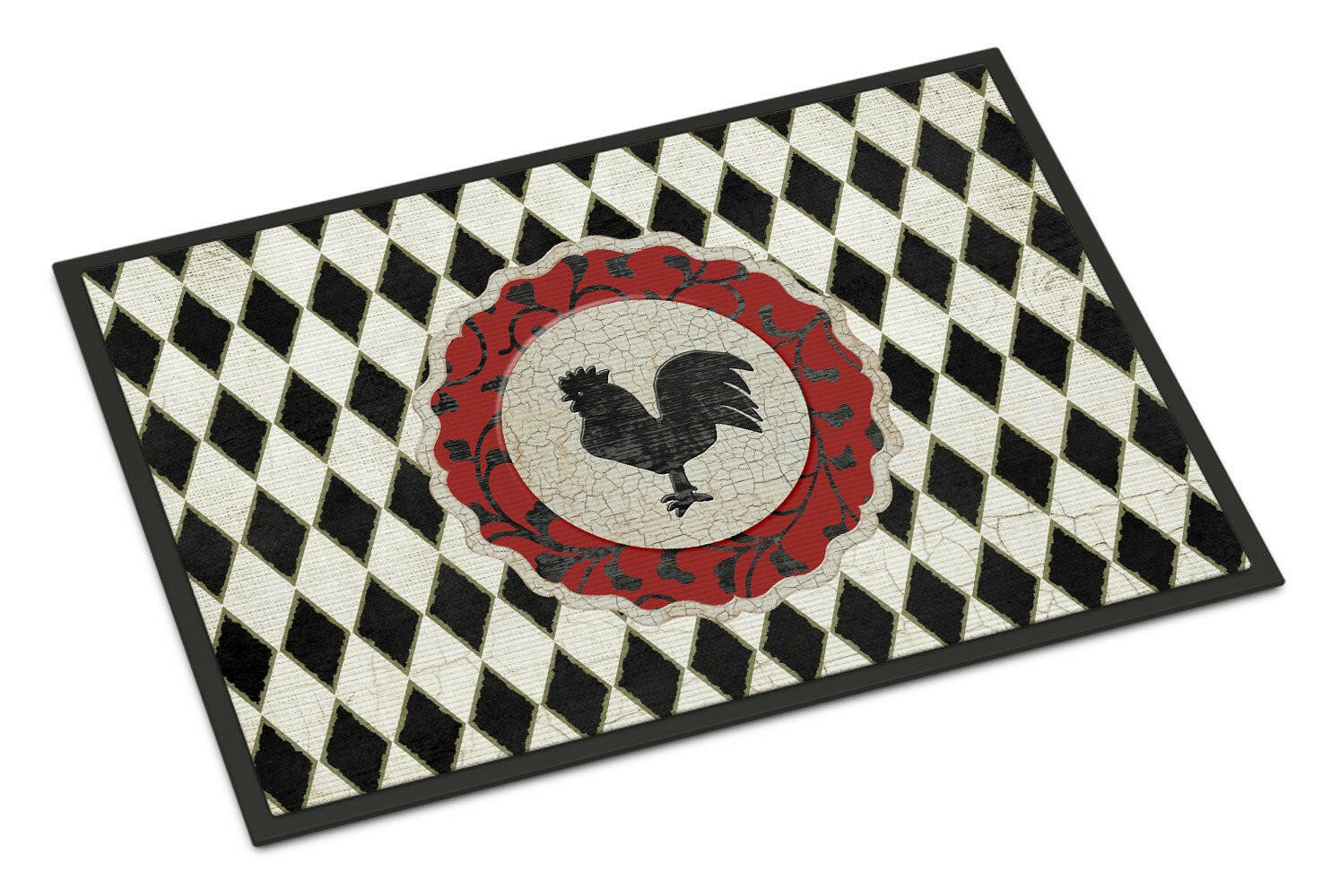 Rooster Harlequin Black and white Doormat Indoor Outdoor 24H X 36W Front Door Mat Rugs for Entryway, Non Slip Washable Low Pile,