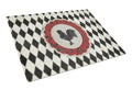 Rooster Harlequin Black and white Cutting Board Tempered Glass Kitchen Cutting Surface, Heat Resistant Chopping, Non-Slip Feet, Food Prep & Serving
