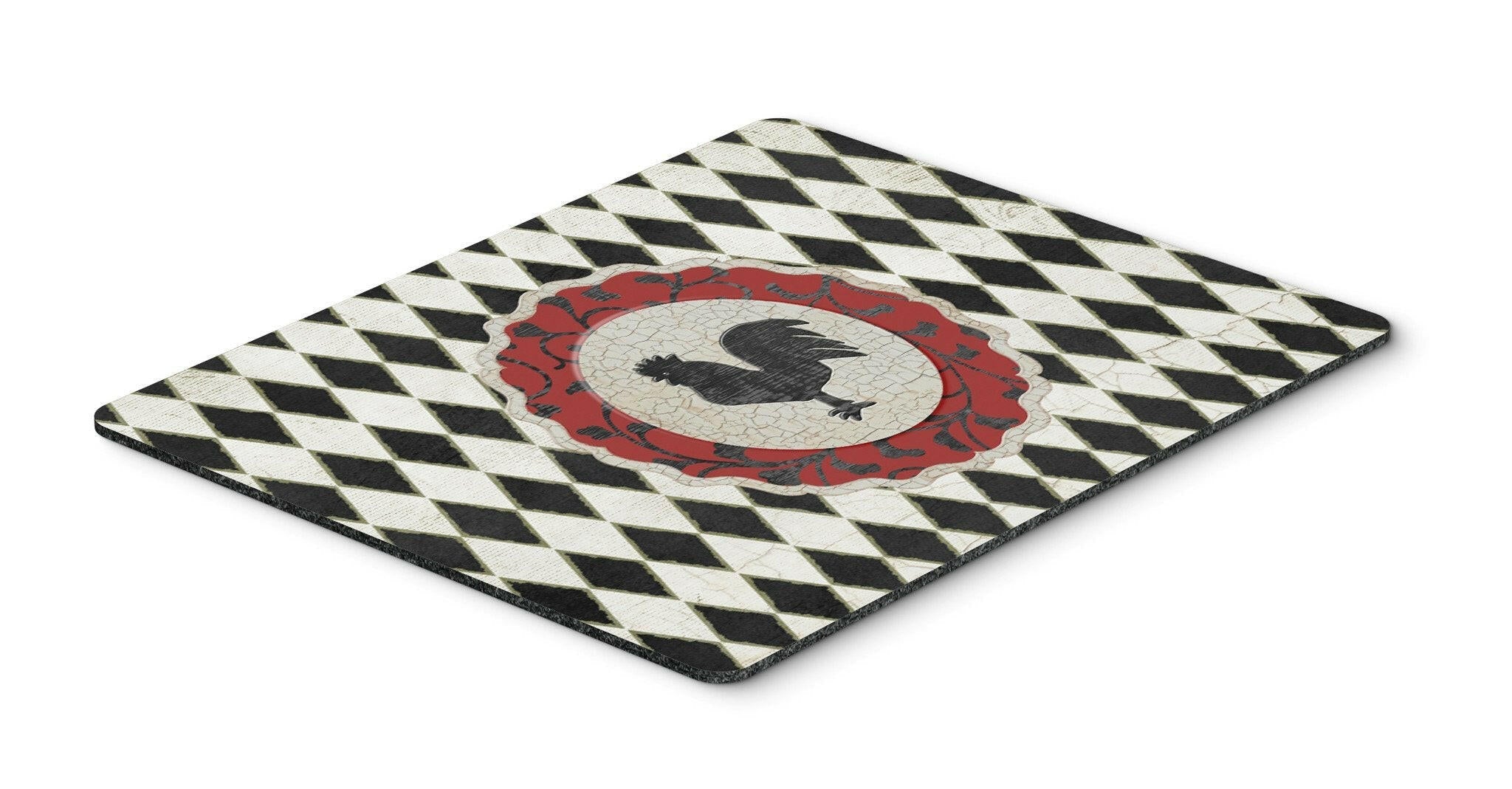 Rooster Harlequin Black and white Mouse Pad, Heat Resistant Trivet Hot Pad , Non Slip Rubber Desk Mat, Kitchen Counter Protector, Home Office Decor Gift