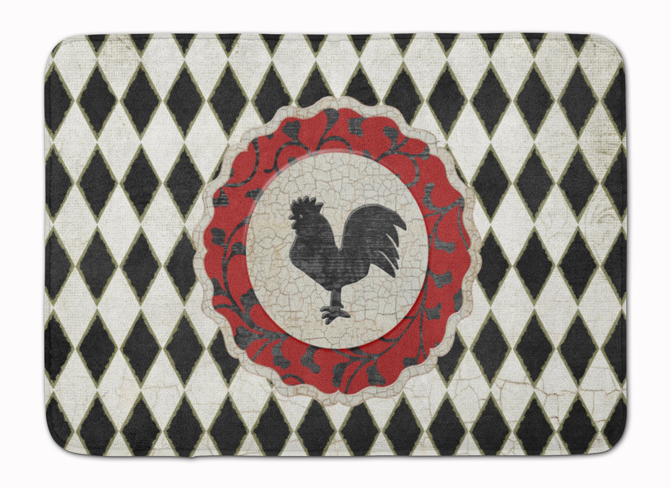 Rooster Harlequin Black and white Memory Foam Kitchen Mat Machine Washable Anti-Fatigue Cushion Comfort Bath or Kitchen Rug