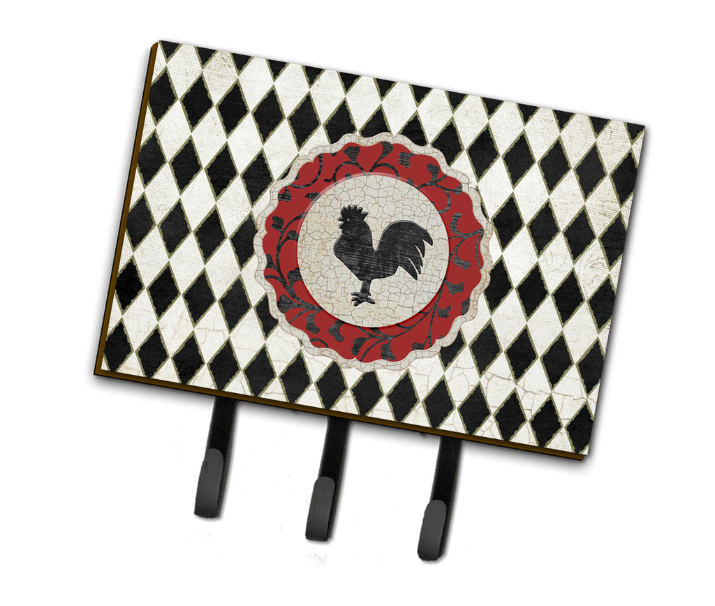 Rooster Harlequin Black and white Leash or Key Holder Wall Hooks, Coat Rack Wall Mount, for Hanging Keys, Towels, Aprons, Leashes