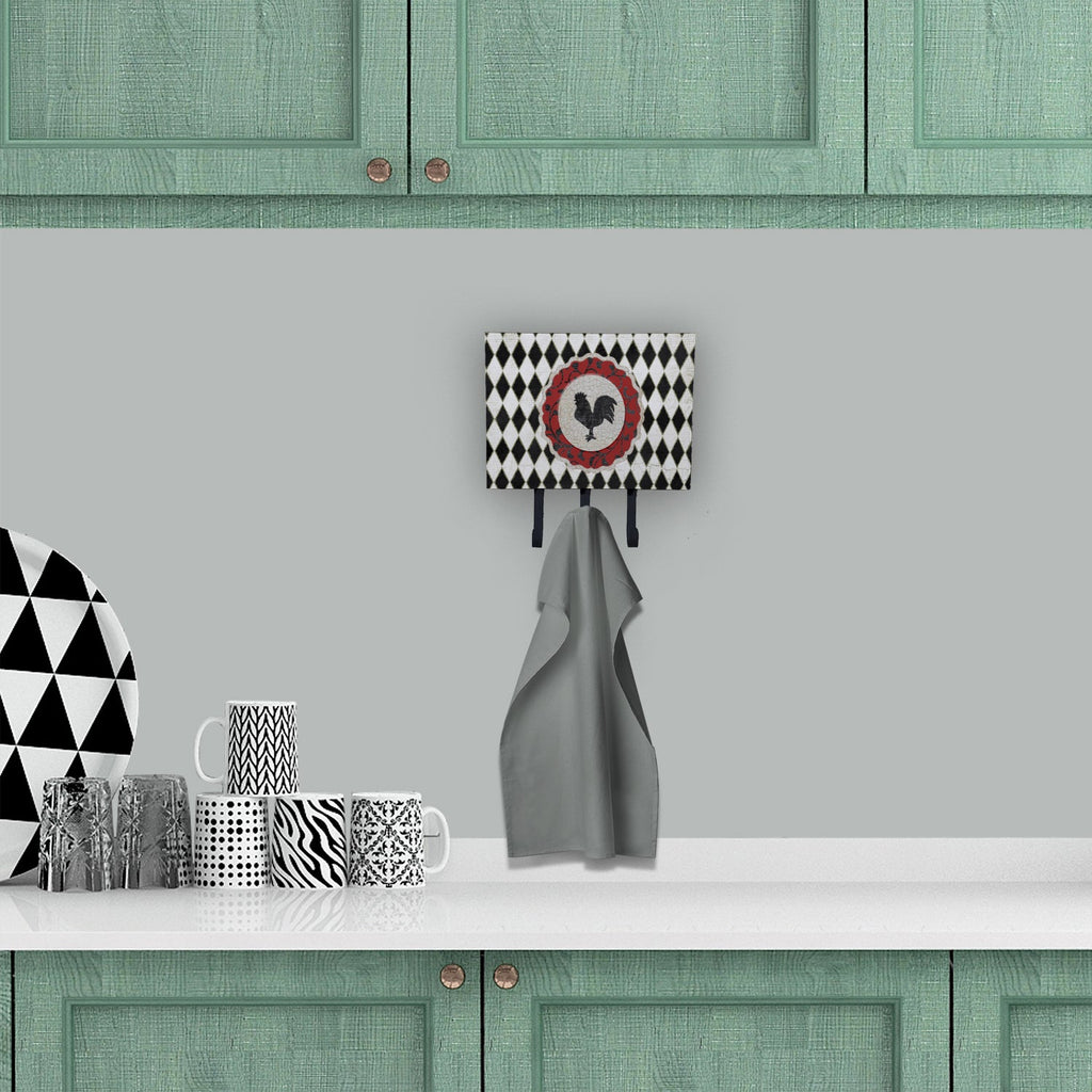 Rooster Harlequin Black and white Leash or Key Holder Wall Hooks, Coat Rack Wall Mount, for Hanging Keys, Towels, Aprons, Leashes