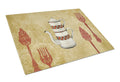Teapot Welcome Cutting Board Tempered Glass Kitchen Cutting Surface, Heat Resistant Chopping, Non-Slip Feet, Food Prep & Serving