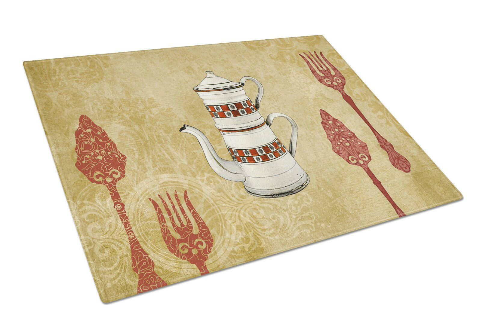 Teapot Welcome Cutting Board Tempered Glass Kitchen Cutting Surface, Heat Resistant Chopping, Non-Slip Feet, Food Prep & Serving