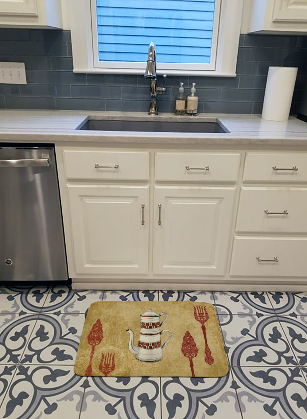 Teapot Welcome Memory Foam Kitchen Mat Machine Washable Anti-Fatigue Cushion Comfort Bath or Kitchen Rug