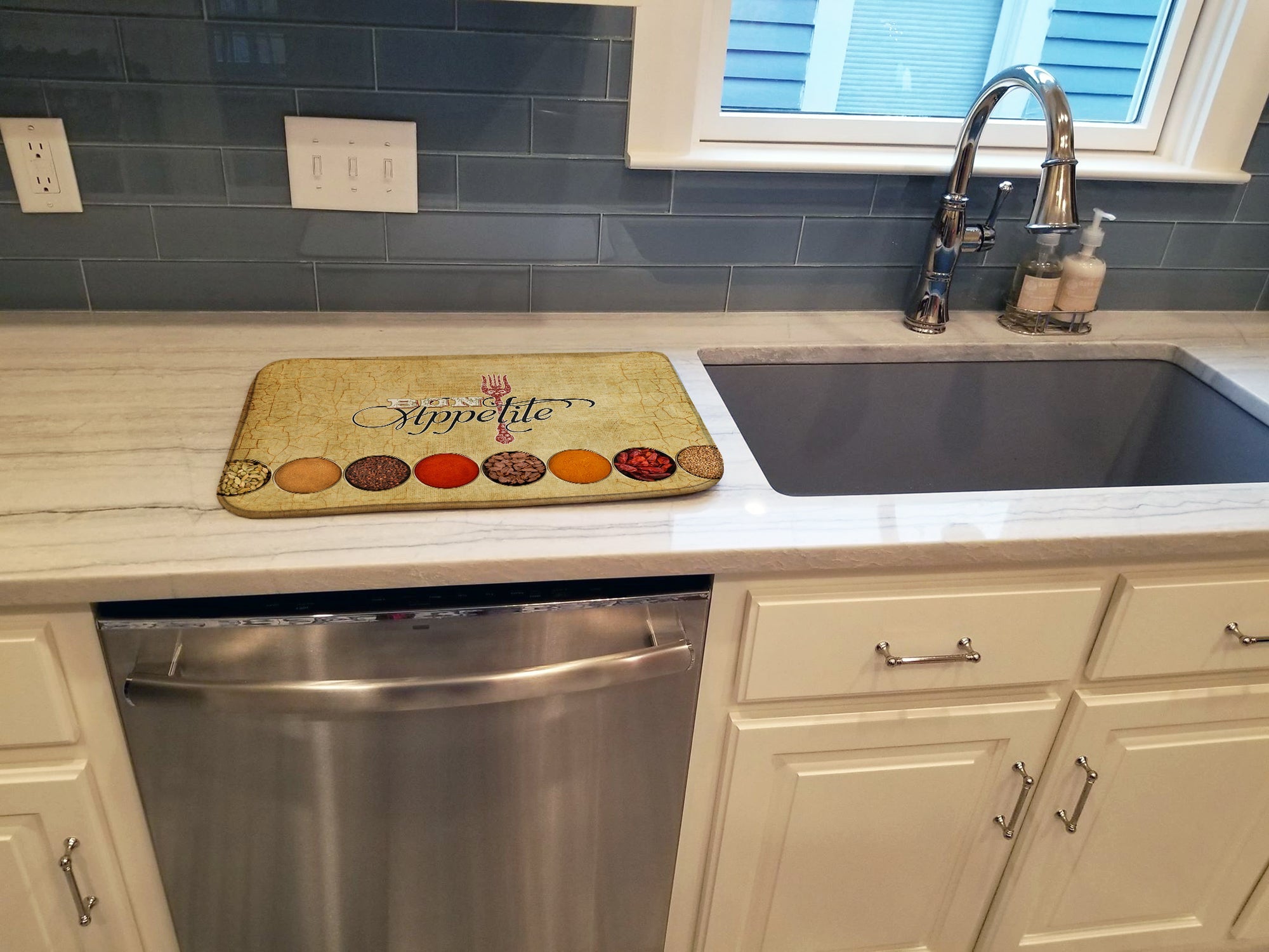 Bon Appetite and Spices Dish Drying Mat Absorbent Dish Drying Mat Pad for Kitchen Counter Dish Drainer Mat for Countertop, 14 x 21", Multicolor