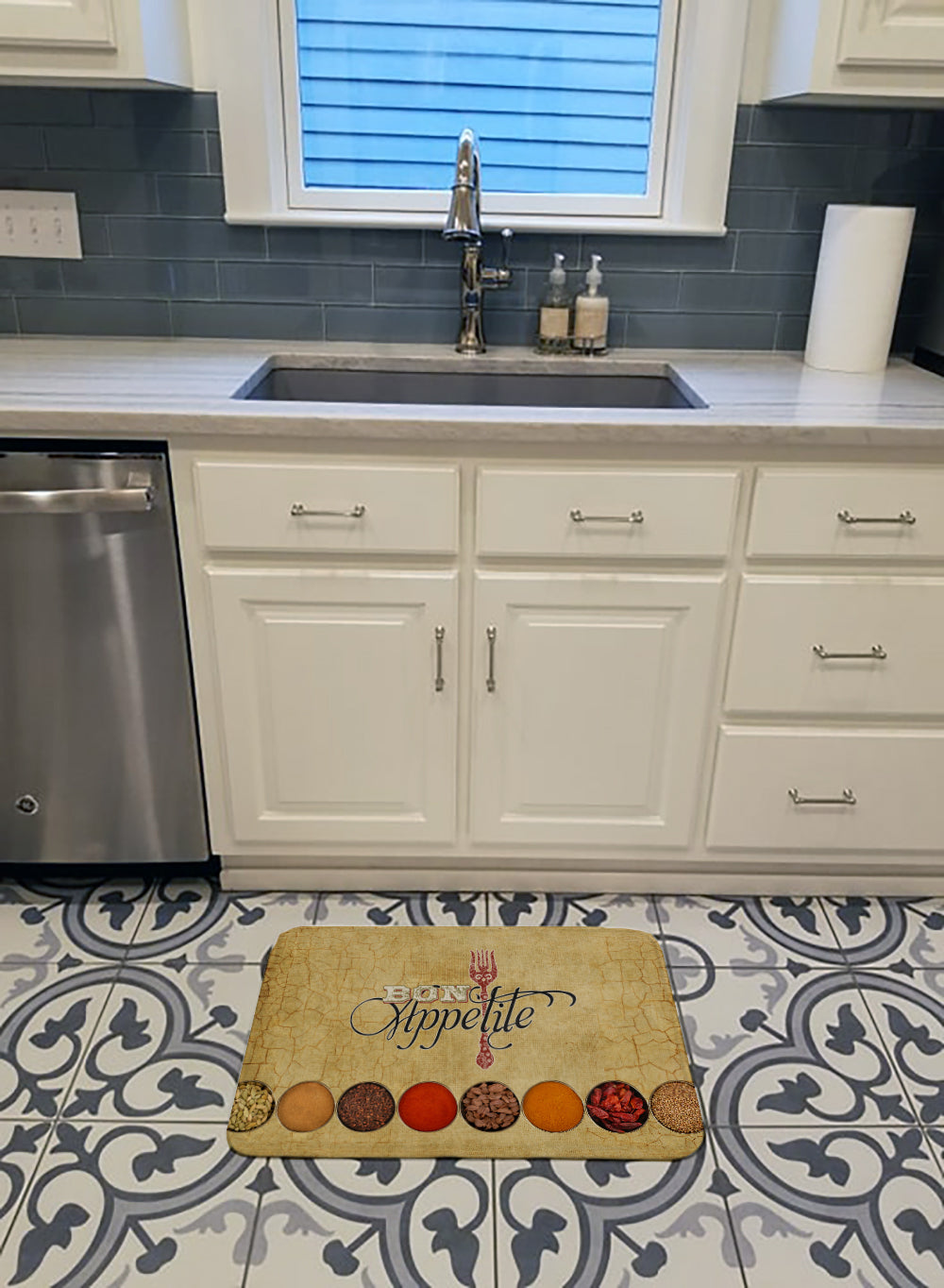 Bon Appetite and Spices Memory Foam Kitchen Mat Machine Washable Anti-Fatigue Cushion Comfort Bath or Kitchen Rug