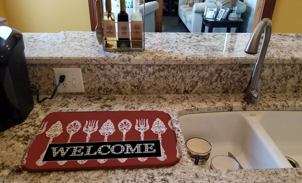 Serving Spoons Welcome Dish Drying Mat Absorbent Dish Drying Mat Pad for Kitchen Counter Dish Drainer Mat for Countertop, 14 x 21", Multicolor
