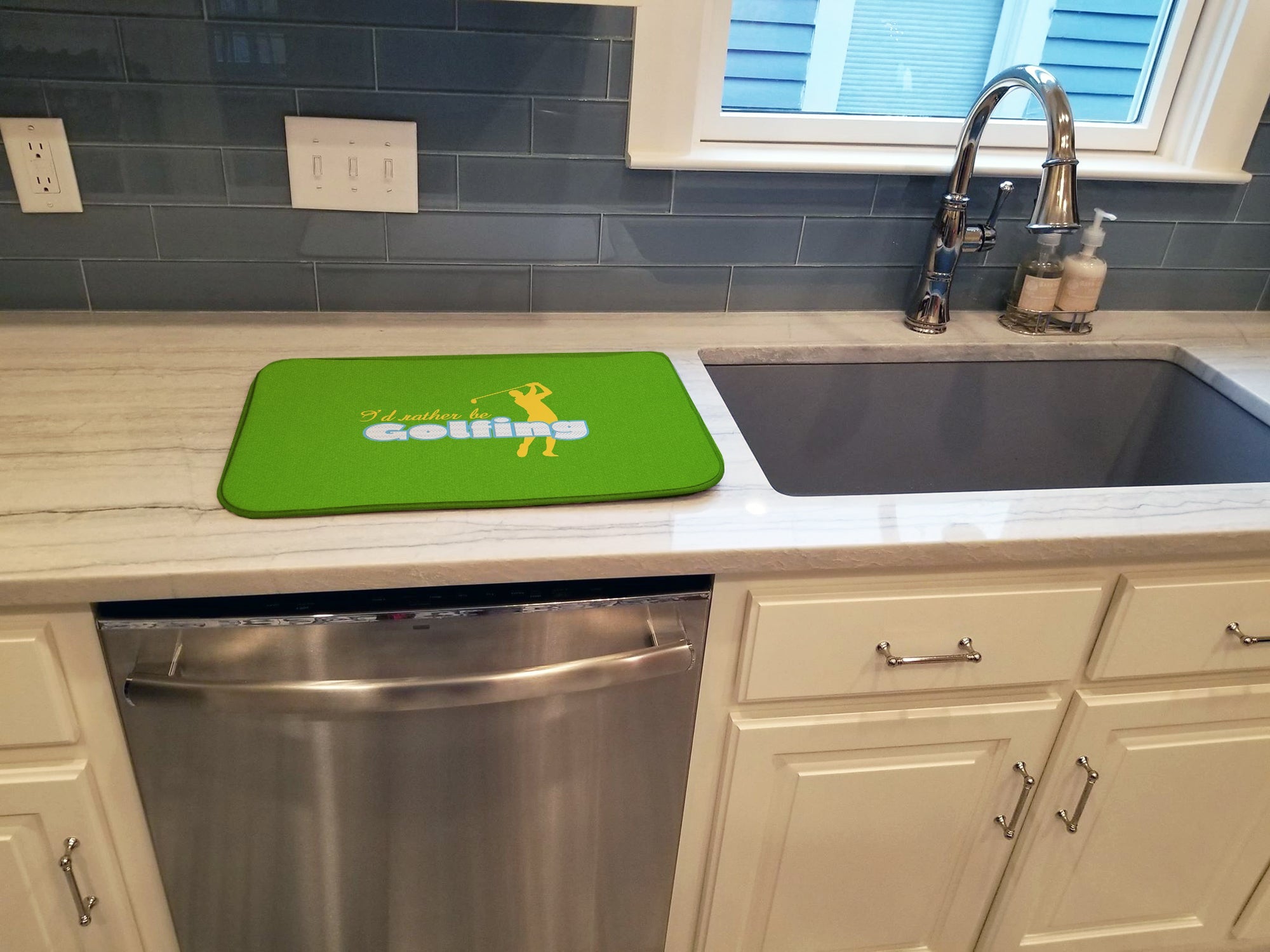 I'd rather be Golfing Man on Green Dish Drying Mat Absorbent Dish Drying Mat Pad for Kitchen Counter Dish Drainer Mat for Countertop, 14 x 21", Multicolor