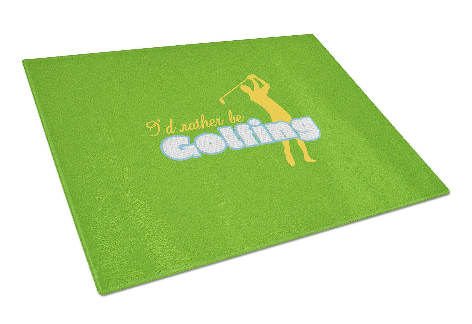 I'd rather be Golfing Man on Green Cutting Board Tempered Glass Kitchen Cutting Surface, Heat Resistant Chopping, Non-Slip Feet, Food Prep & Serving