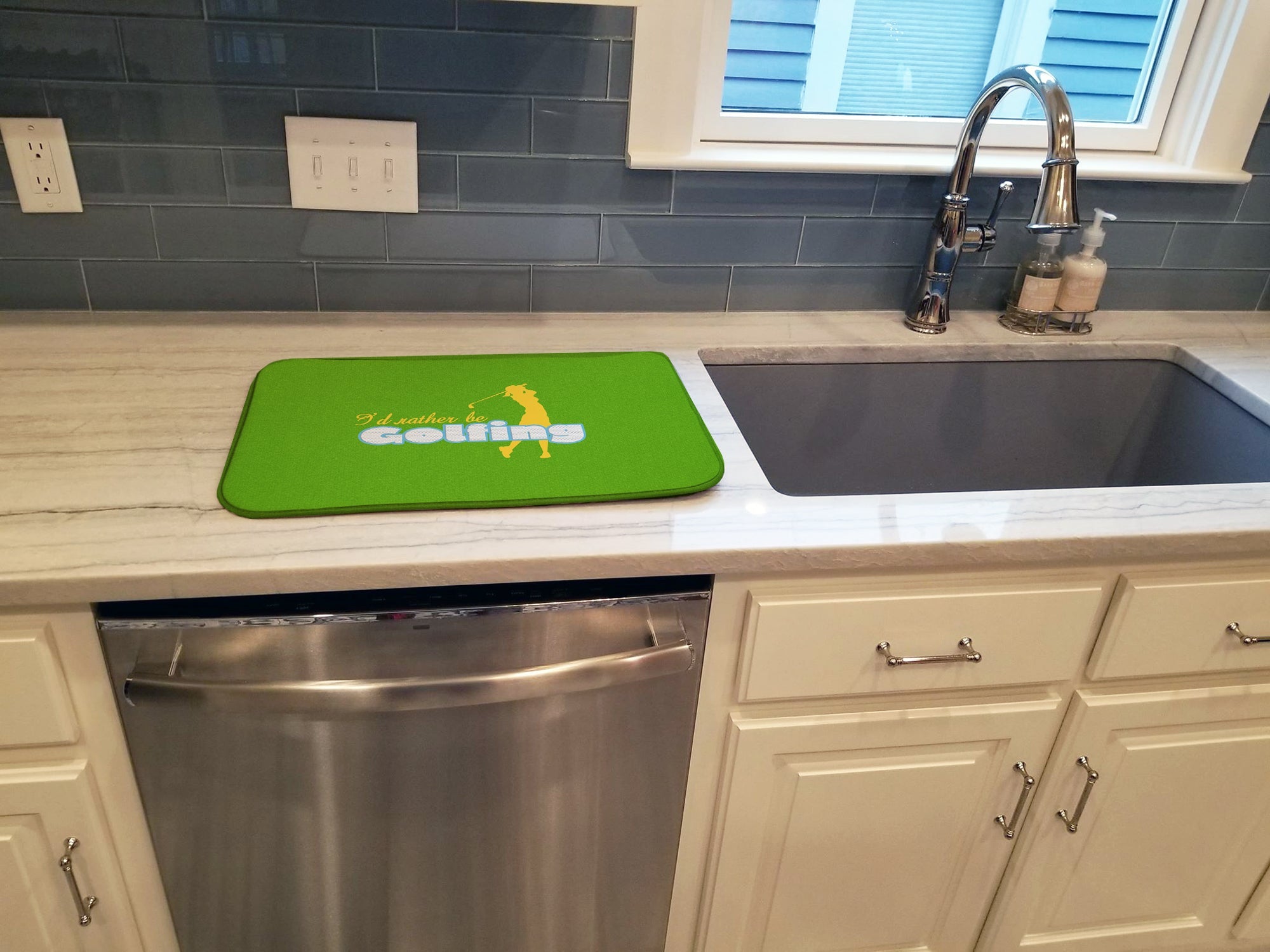 I'd rather be Golfing Woman on Green Dish Drying Mat Absorbent Dish Drying Mat Pad for Kitchen Counter Dish Drainer Mat for Countertop, 14 x 21", Multicolor