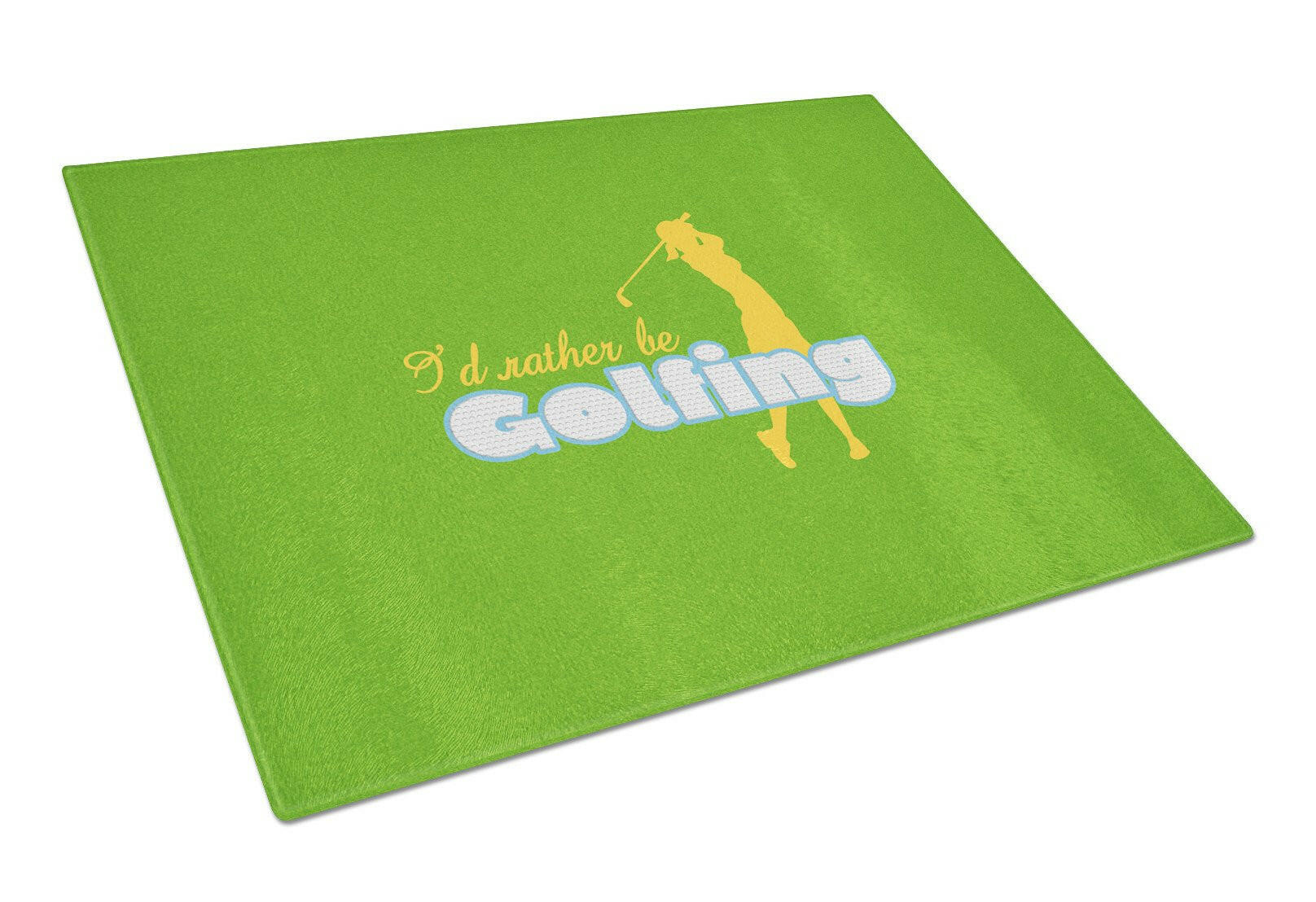I'd rather be Golfing Woman on Green Cutting Board Tempered Glass Kitchen Cutting Surface, Heat Resistant Chopping, Non-Slip Feet, Food Prep & Serving