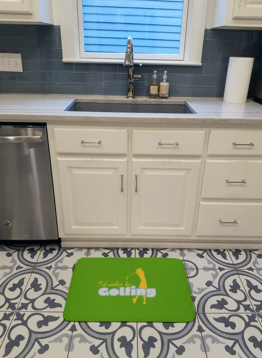 I'd rather be Golfing Woman on Green Memory Foam Kitchen Mat Machine Washable Anti-Fatigue Cushion Comfort Bath or Kitchen Rug