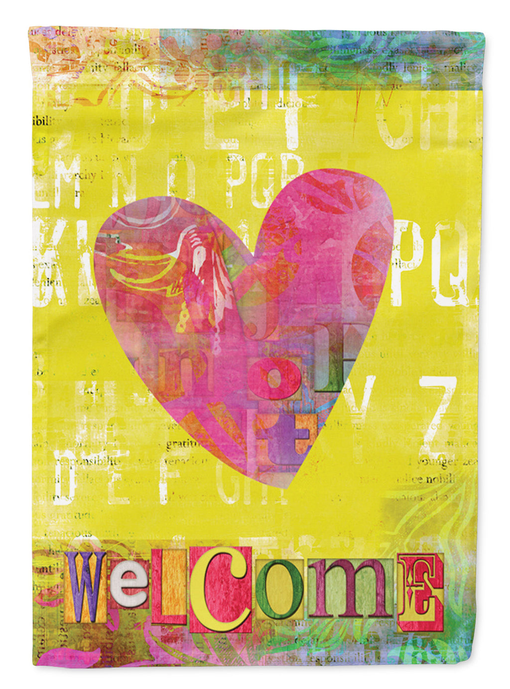 Artsy Welcome Heart House Flag 28x40 Porch Sleeve Pole Decorative Outside Yard Banner Artwork Wall Hanging, Polyester