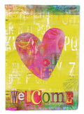 Artsy Welcome Heart House Flag 28x40 Porch Sleeve Pole Decorative Outside Yard Banner Artwork Wall Hanging, Polyester
