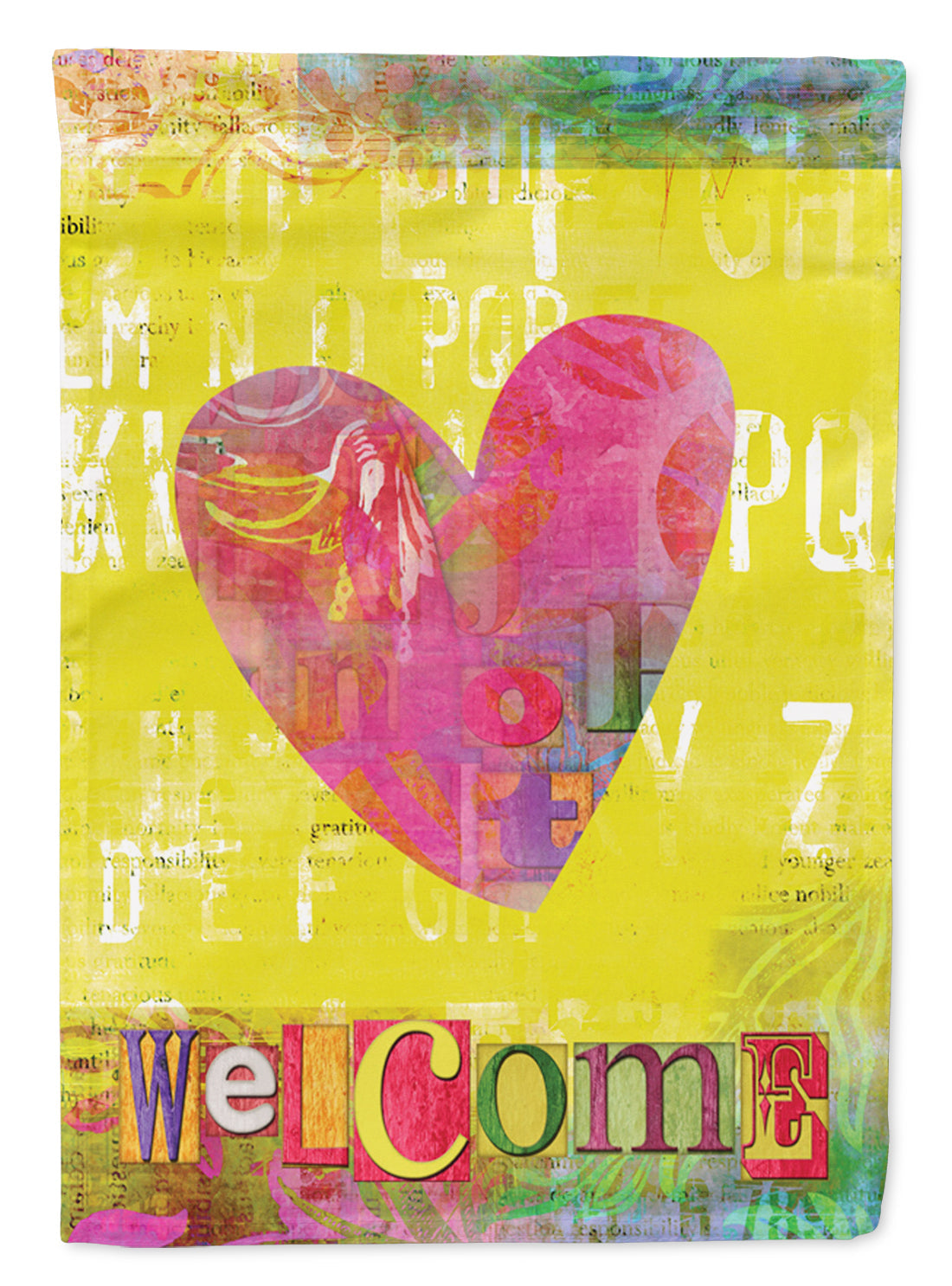 Artsy Welcome Heart House Flag 28x40 Porch Sleeve Pole Decorative Outside Yard Banner Artwork Wall Hanging, Polyester