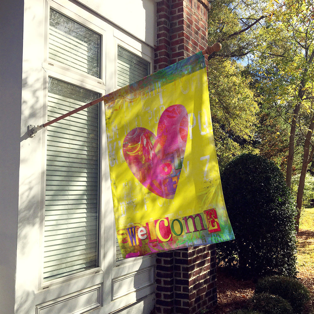 Artsy Welcome Heart House Flag 28x40 Porch Sleeve Pole Decorative Outside Yard Banner Artwork Wall Hanging, Polyester