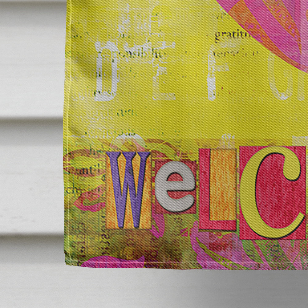 Artsy Welcome Heart House Flag 28x40 Porch Sleeve Pole Decorative Outside Yard Banner Artwork Wall Hanging, Polyester