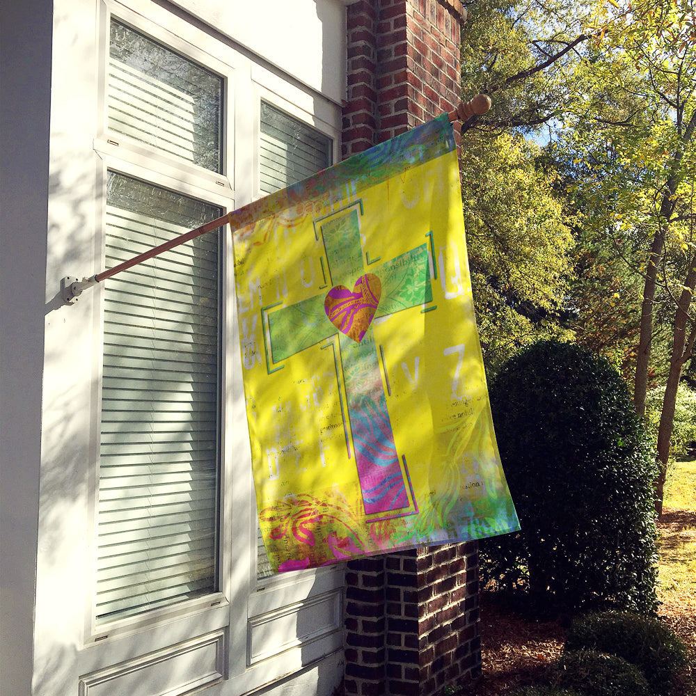 Artsy Cross House Flag 28x40 Porch Sleeve Pole Decorative Outside Yard Banner Artwork Wall Hanging, Polyester