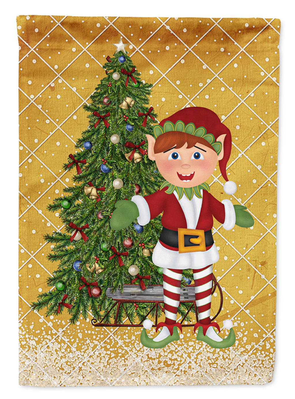 Santa's Elf and Christmas Tree House Flag 28x40 Porch Sleeve Pole Decorative Outside Yard Banner Artwork Wall Hanging, Polyester