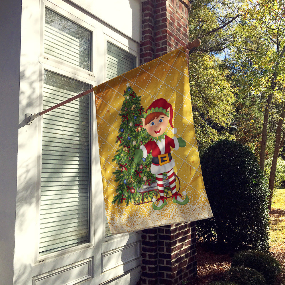 Santa's Elf and Christmas Tree House Flag 28x40 Porch Sleeve Pole Decorative Outside Yard Banner Artwork Wall Hanging, Polyester