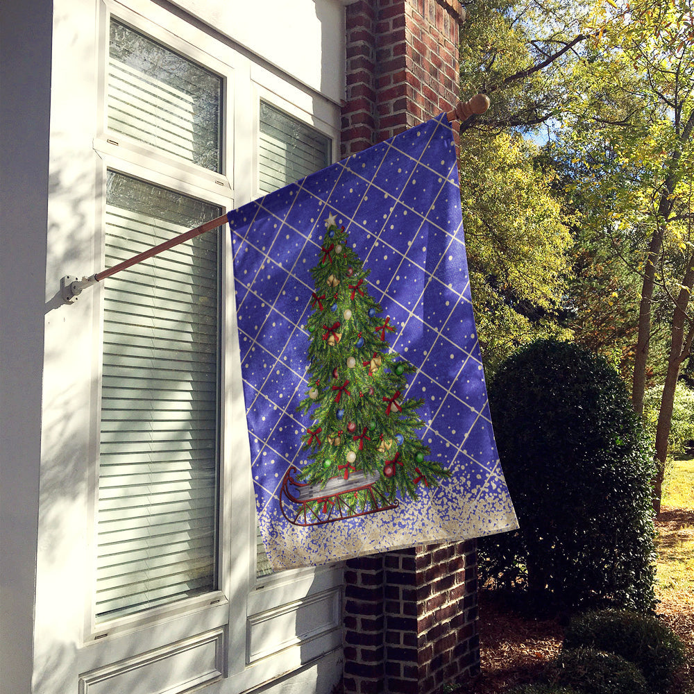 Christmas Tree Blue House Flag 28x40 Porch Sleeve Pole Decorative Outside Yard Banner Artwork Wall Hanging, Polyester