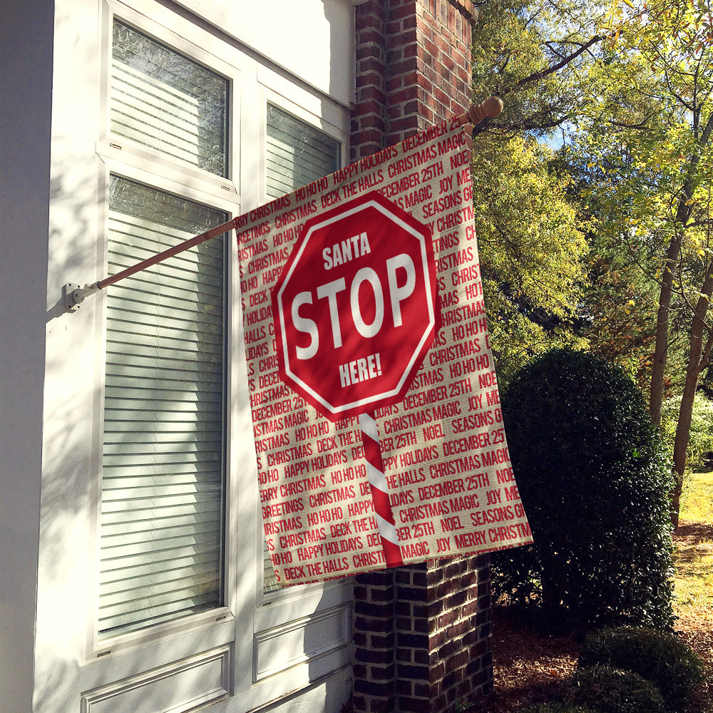 Santa Claus Stop Here Stop Sign House Flag 28x40 Porch Sleeve Pole Decorative Outside Yard Banner Artwork Wall Hanging, Polyester