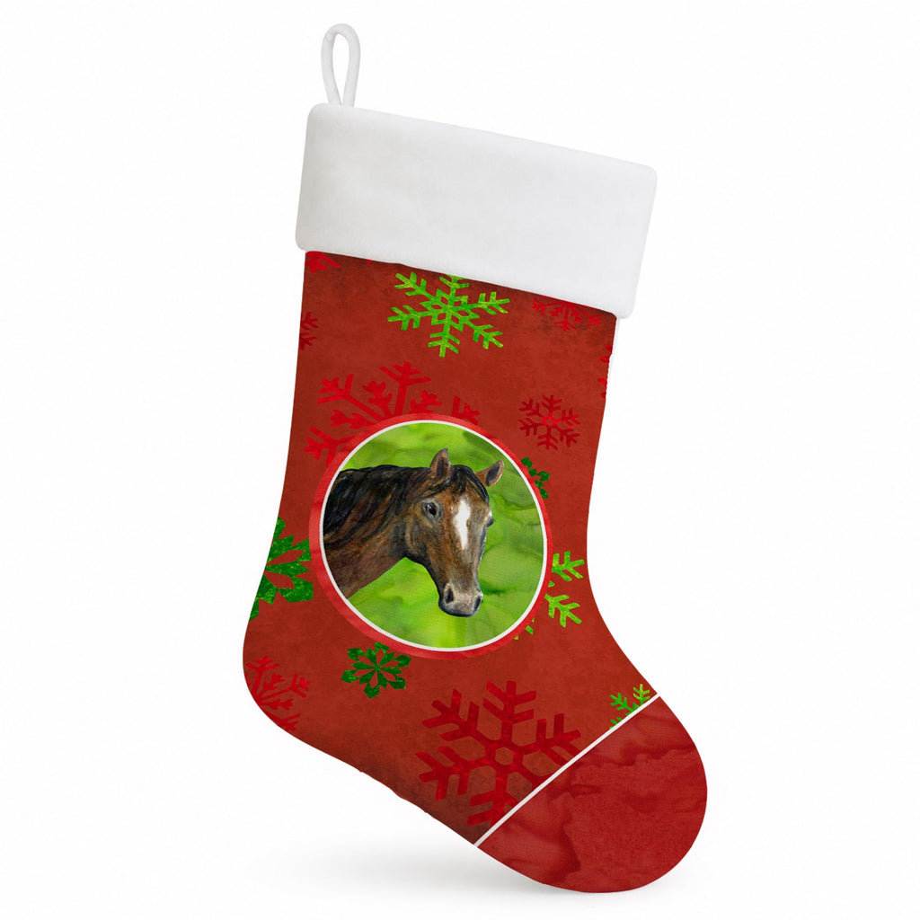 Horse Red Snowflakes Holiday Christmas  Holiday Stocking Double-Sided Print, Polyester Suede,11x18, Made in USA