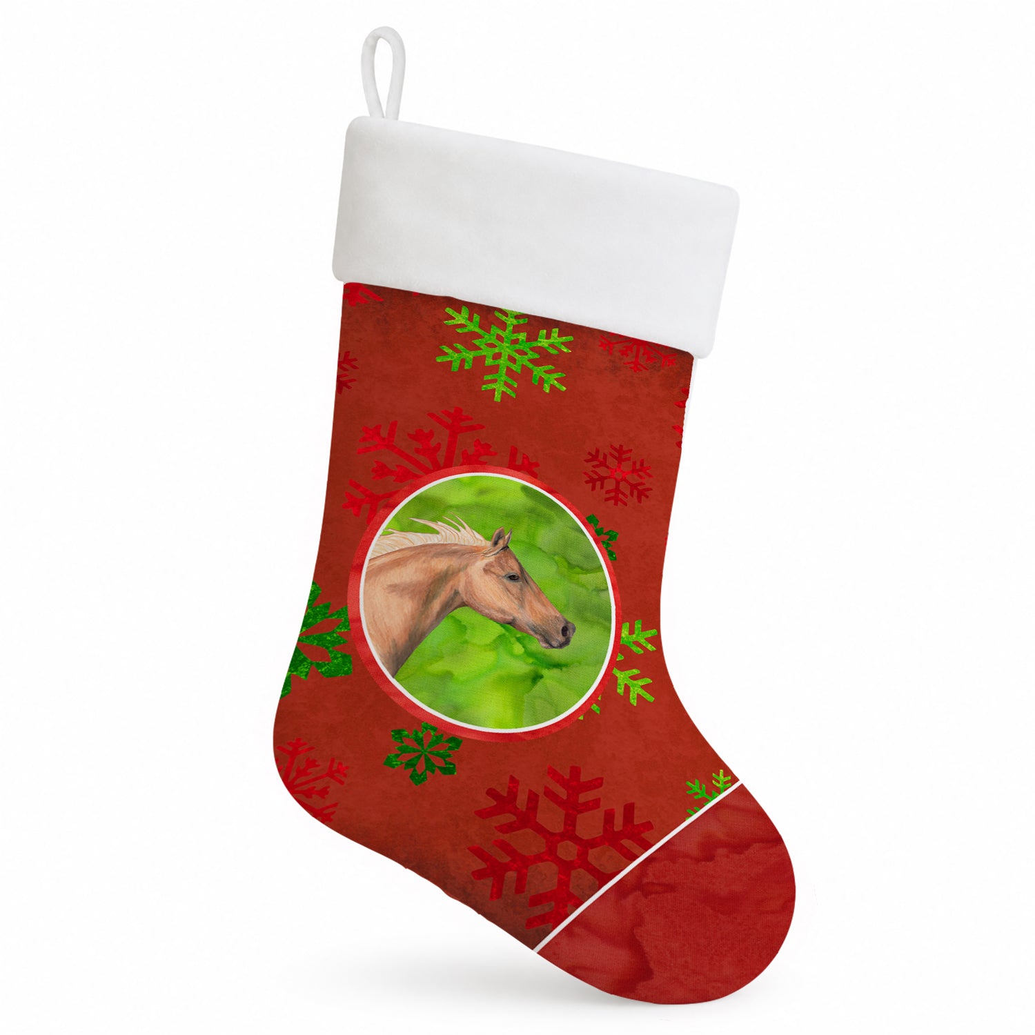 Horse Red Snowflakes Holiday Christmas  Holiday Stocking Double-Sided Print, Polyester Suede,11x18, Made in USA