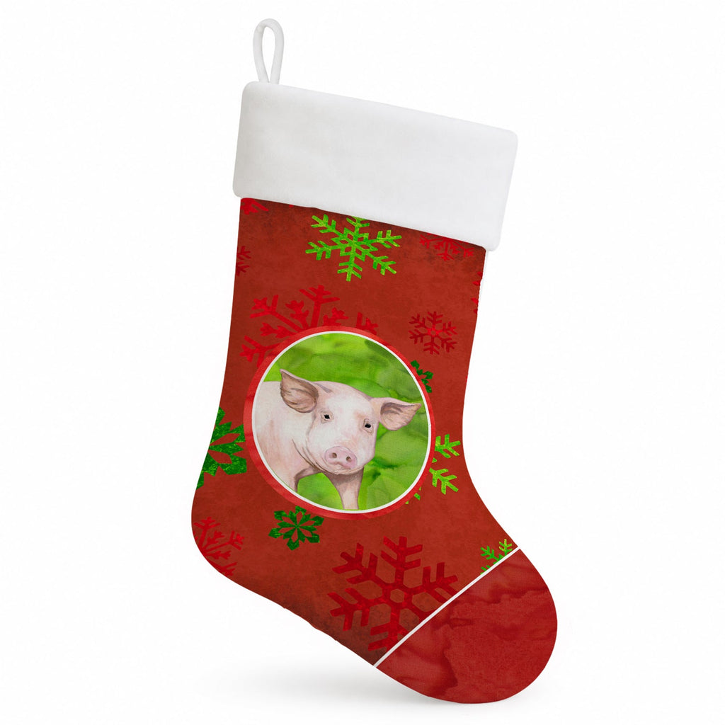 Pig Red Snowflakes Holiday Christmas  Holiday Stocking Double-Sided Print, Polyester Suede,11x18, Made in USA