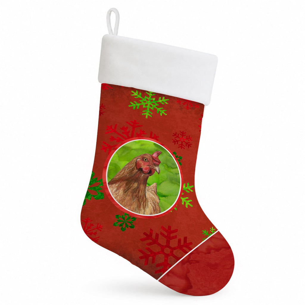 Chicken Red Snowflakes Holiday Christmas  Holiday Stocking Double-Sided Print, Polyester Suede,11x18, Made in USA