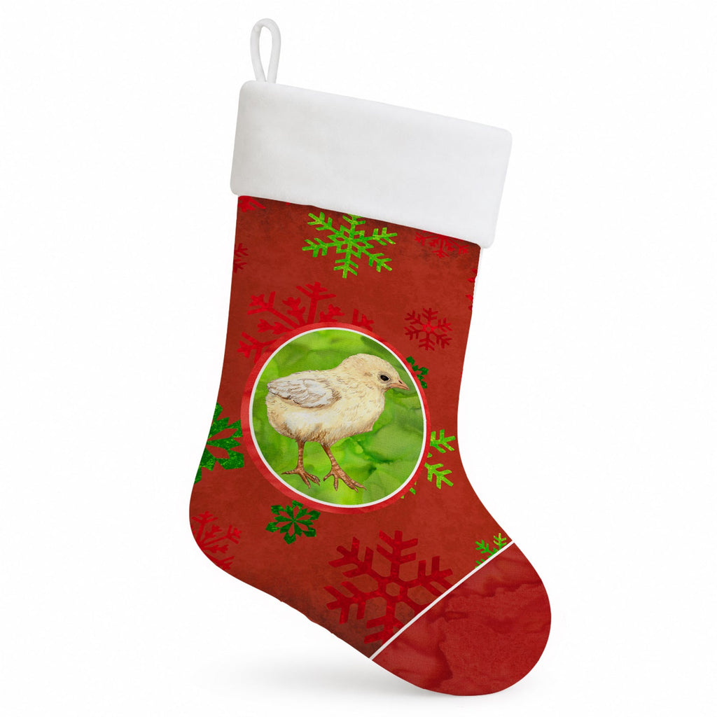 Baby Chick Red Snowflakes Holiday Christmas  Holiday Stocking Double-Sided Print, Polyester Suede,11x18, Made in USA