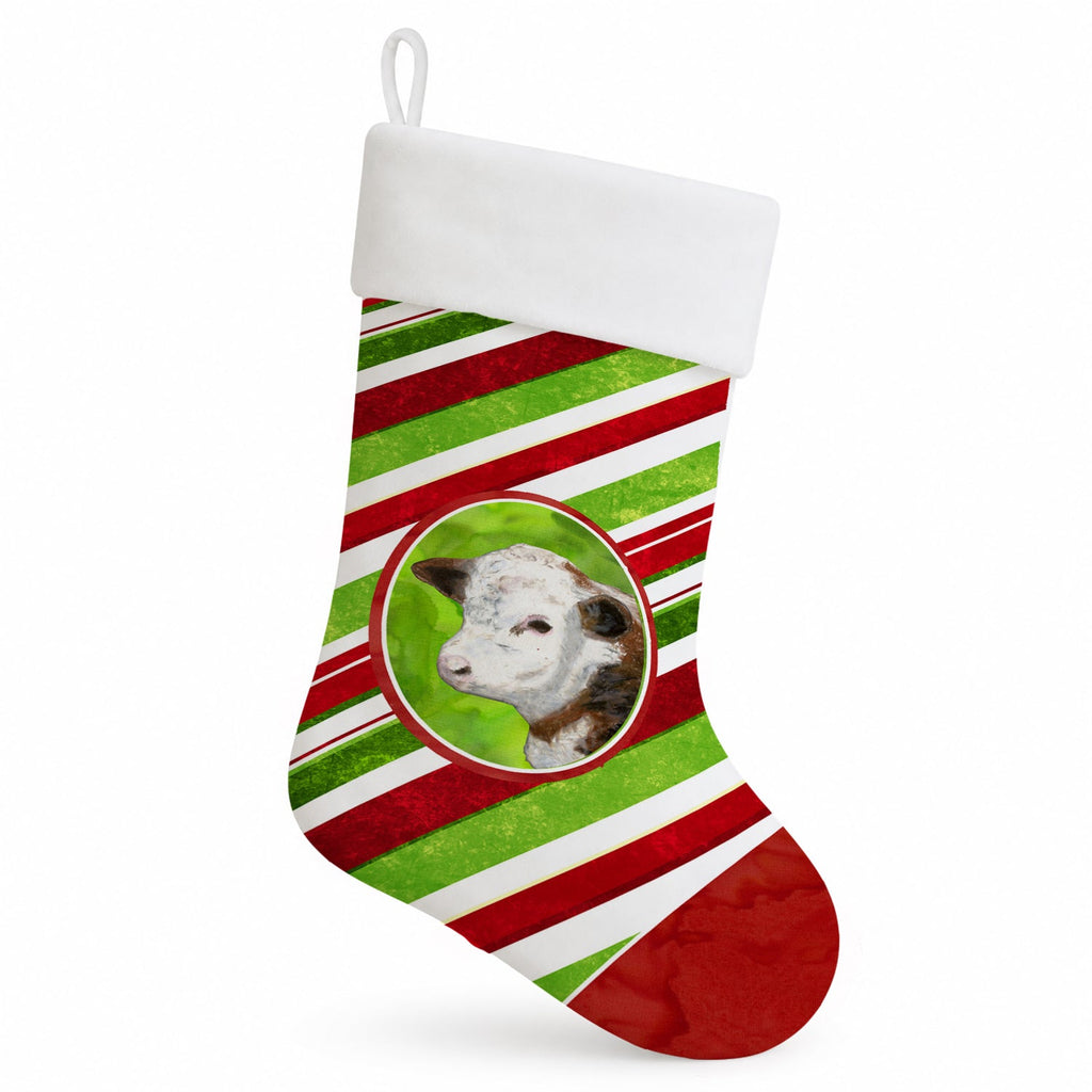Baby Calf Candy Cane Holiday Christmas Holiday Stocking Double-Sided Print, Polyester Suede,11x18, Made in USA