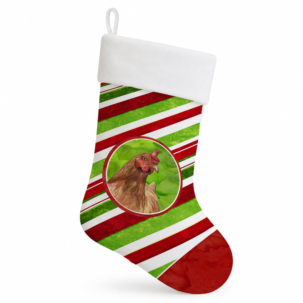 Chicken Candy Cane Holiday Christmas Holiday Stocking Double-Sided Print, Polyester Suede,11x18, Made in USA