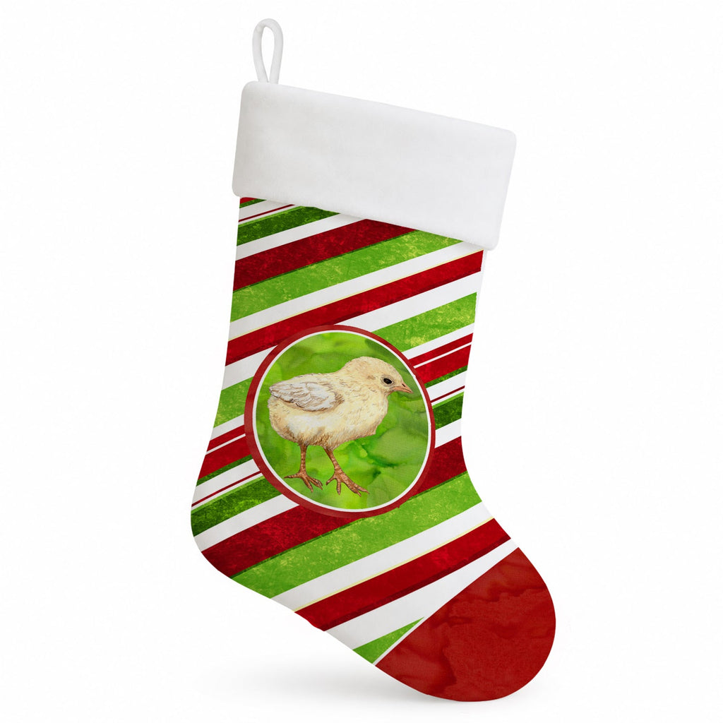 Baby Chick Candy Cane Holiday Christmas Holiday Stocking Double-Sided Print, Polyester Suede,11x18, Made in USA