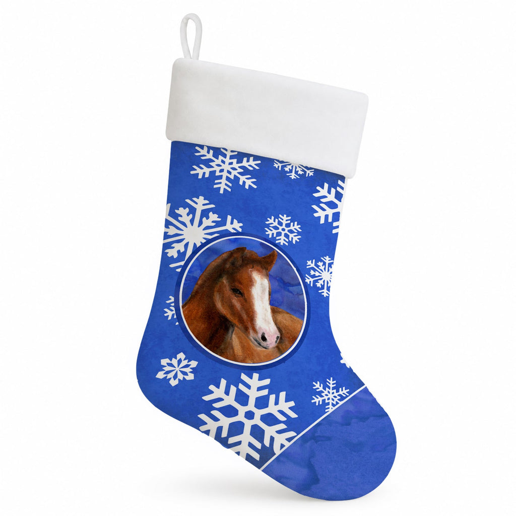 Horse Foal Winter Snowflakes Holiday Holiday Stocking Double-Sided Print, Polyester Suede,11x18, Made in USA