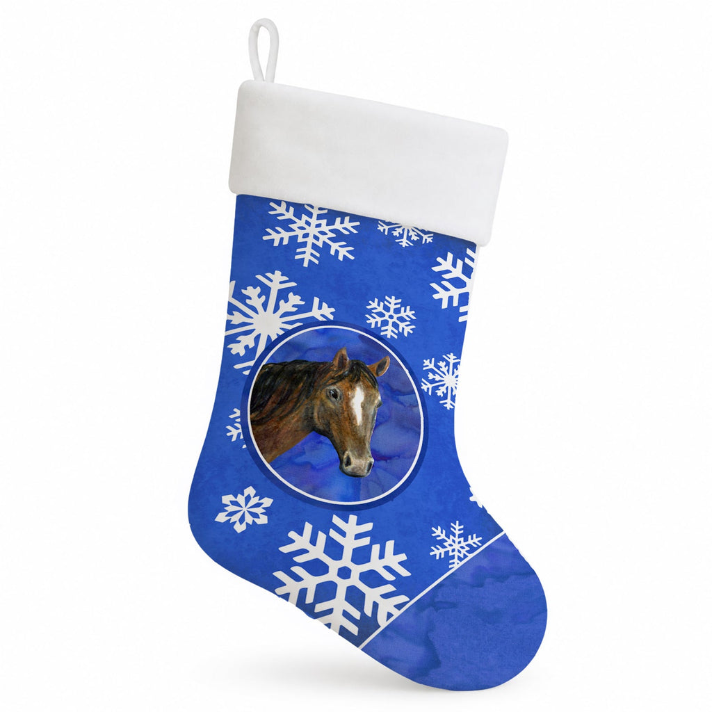 Horse Winter Snowflakes Holiday Holiday Stocking Double-Sided Print, Polyester Suede,11x18, Made in USA